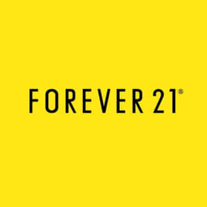 Forever 21 品牌標誌以黑色文字顯示在黃色背景上