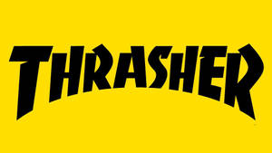 黃色背景上的黑色Thrasher雜誌標誌。 — Thrasher 壁紙