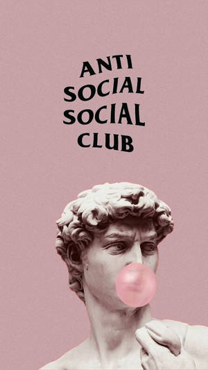 大衛的大理石雕像吹著粉紅色泡泡糖，帶有 anti social social club 文字。 — 雕塑 壁紙