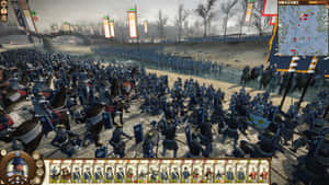 在歷史策略遊戲中，武士戰士在泥濘戰場上衝突。 — 電玩遊戲 GIF 壁紙