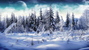 夜晚大雪月下的雪松林。 — 月光 壁紙