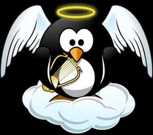 Tux、天使、動物、鳥、雲、飛翔、光環、豎琴 - 天使企鵝，高清PNG下載 — 可愛卡通 壁紙