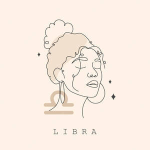 以極簡線條藝術風格化的女性面孔與天秤座星座符號。 — 天秤座 壁紙