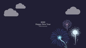 藍色煙火在黑暗天空中與灰色雲朵和新年文字一起爆炸。 — 新年快樂 2020 壁紙
