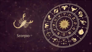 天蠍座星座符號，金色星辰環繞圓圈 — 星座 GIF 壁紙