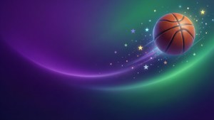 一個籃球在發光的宇宙隧道中漂流，伴隨著星星。 — 怪物奇兵 壁紙