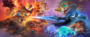 奇幻戰士以魔法和怪獸進行激烈的戰鬥。 — 3440x1440 壁紙
