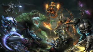 奇幻角色在黑暗魔法風暴中與怪物戰鬥。 — 電玩遊戲 GIF 壁紙