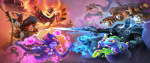 奇幻英雄與怪物使用魔法咒語和熾熱的爆炸戰鬥。 — 撲克牌桌 壁紙
