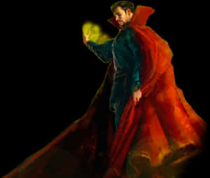 奇异博士施展神秘魔法，背景為魔法陣與能量光效