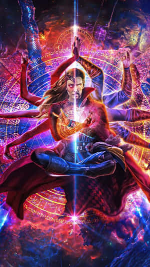 奇異博士以冥想姿勢被宇宙能量和神秘符號包圍。 — 奇異博士 GIF 壁紙
