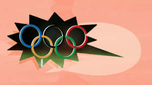 奧運五環從黑色星爆中迸發，背景為蜜桃色。 — 奧運 壁紙