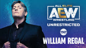 威廉·瑞格穿著深色西裝，帶有AEW Wrestling Unrestricted標誌和TNT品牌標誌。 — 運動 壁紙
