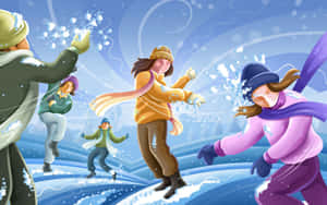 孩子們在雪地裡玩耍，冬天擲雪球 — 可愛的雪 壁紙
