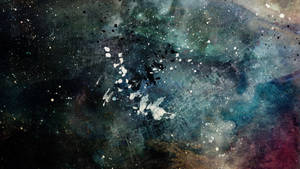 抽象宇宙場景，旋轉的星雲、星星和墨水飛濺在網格圖案上。 — 油漬搖滾 壁紙