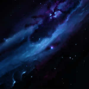 在深空中帶有發光星星的鮮豔藍色和紫色星雲。 — 太空 iPhone 壁紙