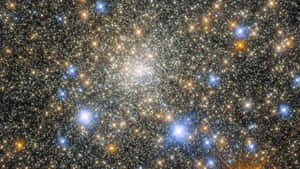密集的星團在黑暗的宇宙背景下發出藍色和金色的星光。 — 星星 壁紙