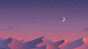 新月星空下的紫色和粉紅色山脈。 — 月光 壁紙