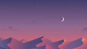 新月下星空中的輪廓山脈。 — 沙漠太陽 壁紙