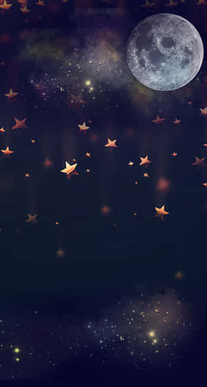 夜空中的閃爍星星和滿月 — 星星 壁紙