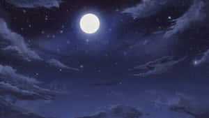 一輪滿月透過繁星點點的天空和飄動的雲朵明亮地照耀。 — 夜空 壁紙