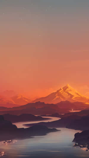 日落時分的山湖，星星在天空中出現。 — 熱氣球 壁紙