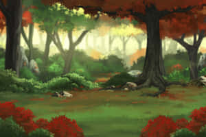 秋日森林，紅葉和霧氣背景。 — 未來感 GIF 壁紙