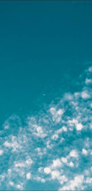 彎月位於蓬鬆白雲之上，背景為藍綠色天空 — 青色GIF 壁紙