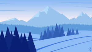 簡約冬季場景中，清澈藍天下的雪山和松樹。 — 冬季風景 壁紙