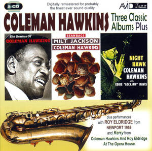 Coleman Hawkins 的專輯封面，配有爵士照片和金色薩克斯風。 — 音樂 壁紙