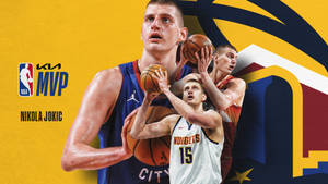 尼古拉·約基奇在NBA MVP宣傳籃球圖像中，穿著球隊球衣並擺出動感姿勢。 — 籃球 迈克尔·乔丹 壁紙