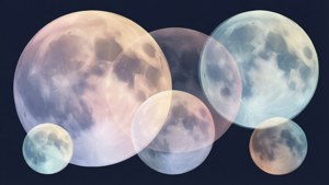 在黑暗的太空背景上，漂浮著柔和色調的半透明月亮。 — 月光 壁紙