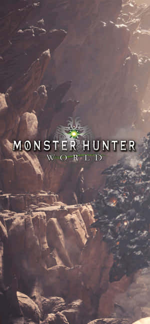 Monster Hunter World標誌以黃昏時分的岩石峽谷為背景。 — 電玩遊戲 GIF 壁紙
