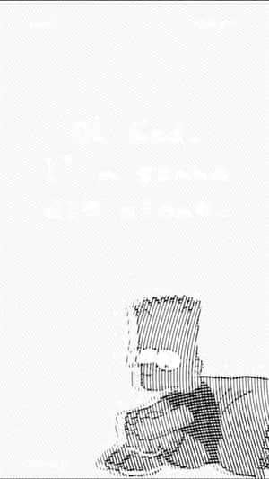 巴特·辛普森在黑白線條藝術中，帶有對角線陰影和模糊的文字。 — 手機 壁紙