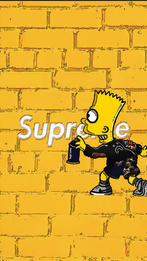 巴特·辛普森在黃色磚牆上噴漆 Supreme。 — 美學黃色 壁紙