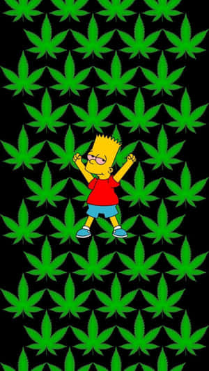 巴特·辛普森在黑色背景上的綠色大麻葉中跳舞 — 酷炫卡通 壁紙