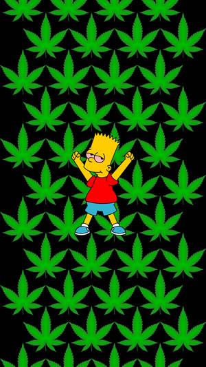 巴特·辛普森在綠色大麻葉田中跳舞。 — 湯姆與傑利卡通 壁紙