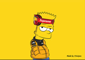 巴特·辛普森穿著黃色外套和 Supreme 護目鏡，背景為黃色。 — 辛普森家庭 壁紙