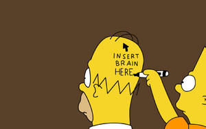 巴特用馬克筆在荷馬的頭上寫下「INSERT BRAIN HERE」。 — 搞笑迷因 壁紙