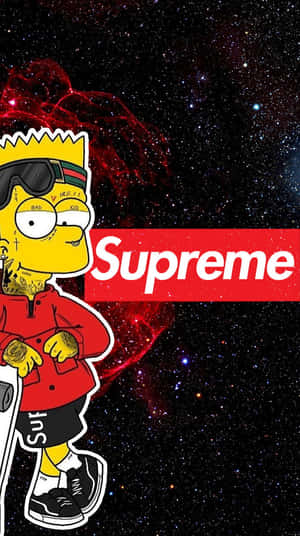 巴特·辛普森穿著Supreme裝備，背景是星光燦爛的太空星雲。 — 超級英雄 壁紙