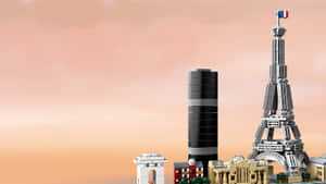 LEGO巴黎天際線，艾菲爾鐵塔和法國國旗在日落時分。 — 樂高 壁紙