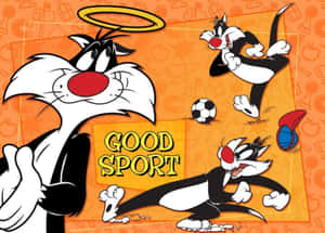 卡通貓咪帶著天使光環和「good sport」文字進行運動。 — 湯姆貓 壁紙