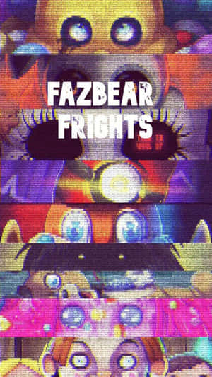 帶有故障的電子動畫臉孔，發光的眼睛和粗體文字顯示 Fazbear Frights。 — 驚爆危機 壁紙