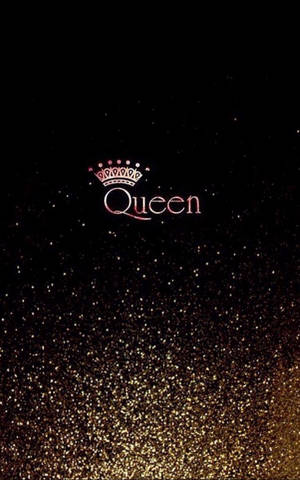 在黑色到金色亮片漸變背景上，帶有皇冠的發光粉紅色Queen文字。 — 暗黑少女風 壁紙