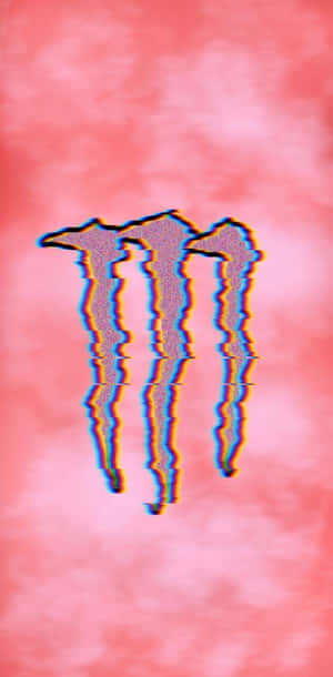 粉紅色雲狀背景上的故障效果Monster Energy標誌 — Monster Energy 壁紙