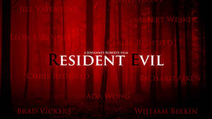 紅色森林場景，附有 Resident Evil 電影製作人員名單和角色名稱。 — 惡靈古堡2 壁紙