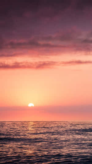 海洋日落，粉紫色天空，平靜水面 — 海灘日落 壁紙