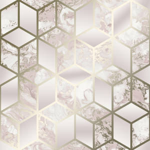 粉紅和白色大理石壁紙，帶金色六邊形網格圖案。 — 粉紅大理石 壁紙