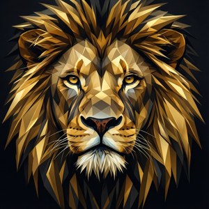 風格化的幾何獅子，金色多邊形，深色背景。 — 矢量藝術 壁紙