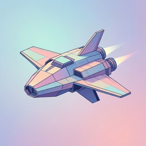 一艘以柔和色調呈現的極簡幾何太空船。 — 太空船 壁紙